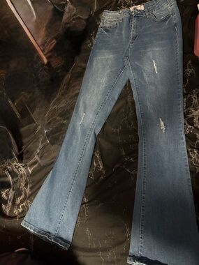 Juniors Distressed Flare Jeans - Blue